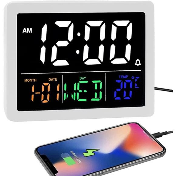 Digital Alarm Clock 5.5" Large LED Time Display Adjustable Alarm Volume Calendar - Picture 6 of 6